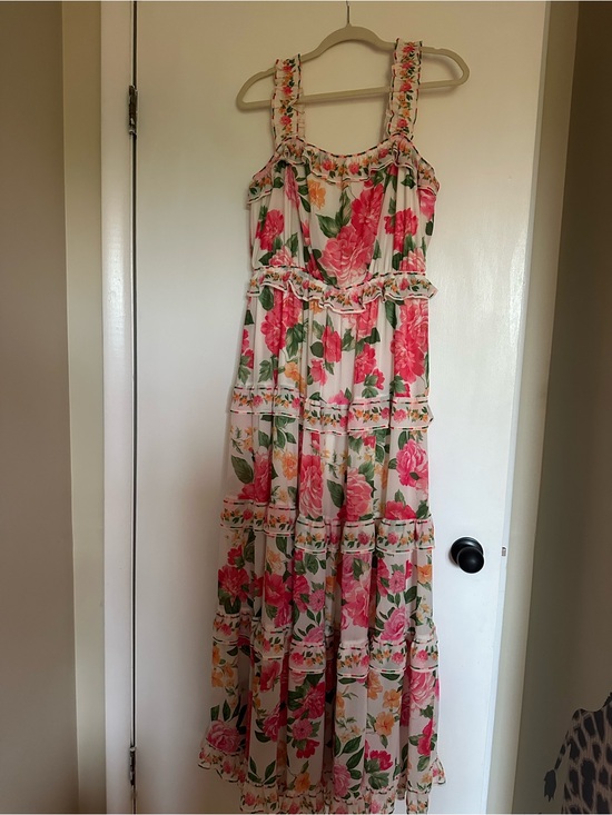 Baltic Born Dresses & Skirts - Baltic Born White Maxi Dress with Pink & Green Floral Print